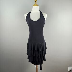 Guess Y2k Black Halter Neck Ruffle Dress Asymmetrical Hem Party Mini Size XS